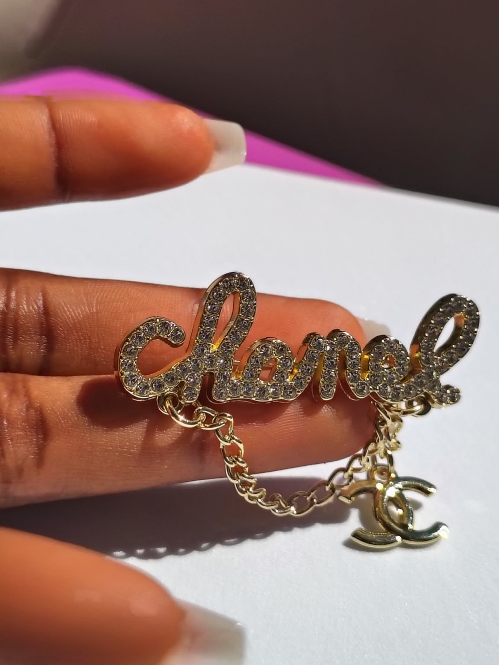 Upcycled Gold-Tone Crystal Brooch with Double CC Charm